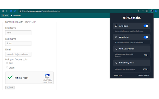 Rektcaptcha Recaptcha Solver website screenshot