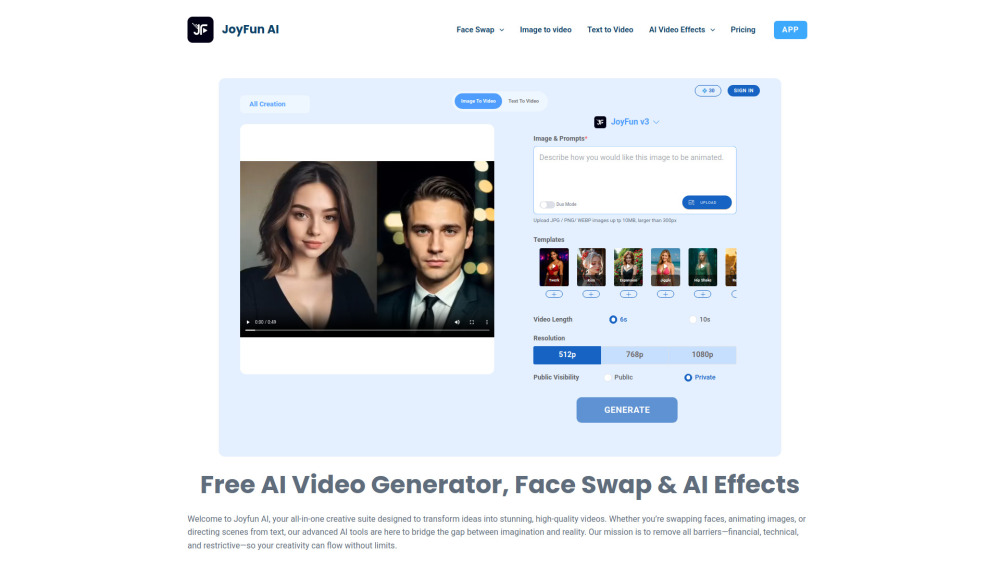 Joyfun Ai website screenshot