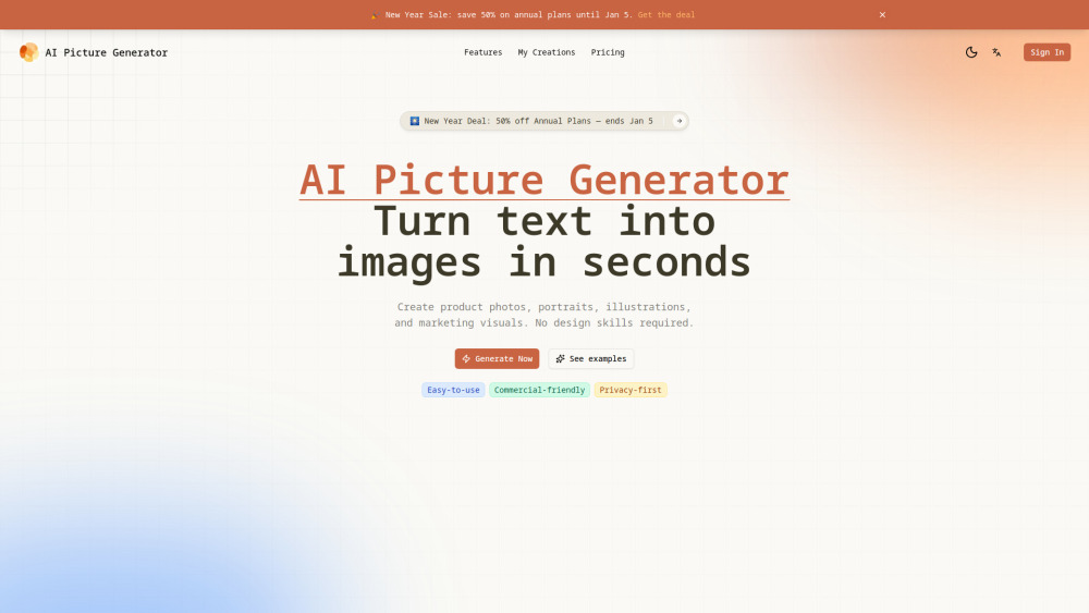 Ai Picture Generator website screenshot
