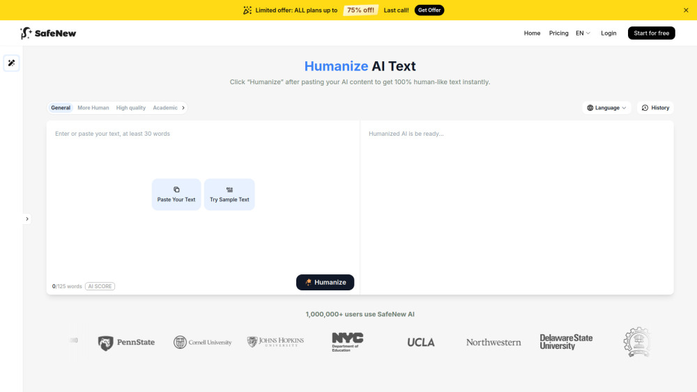 Safenew Ai website screenshot