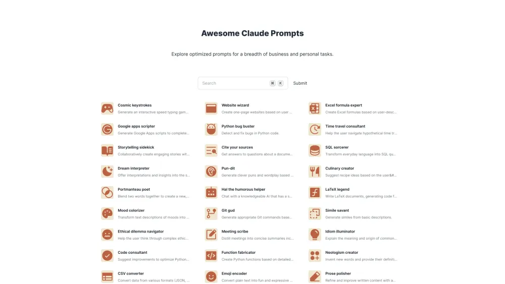 Awesome Claude Prompts website screenshot
