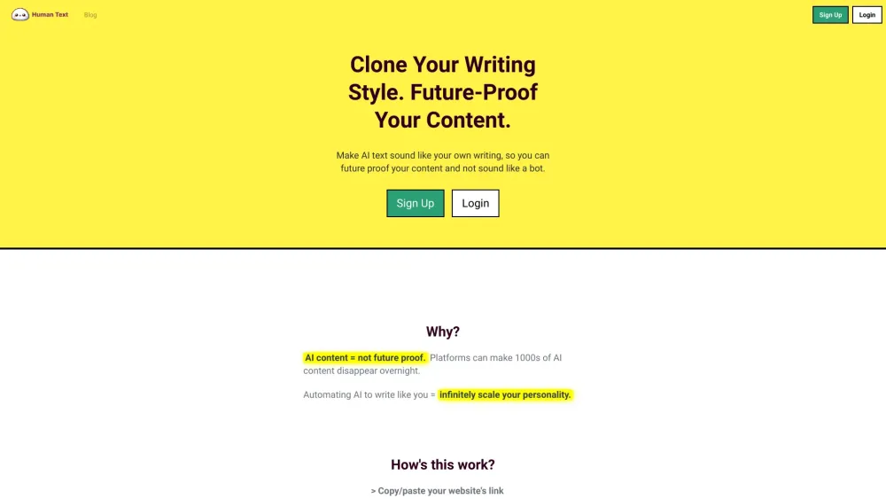 Mochi Human Text website screenshot