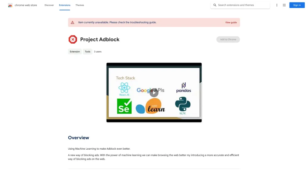 Project Adblock website screenshot
