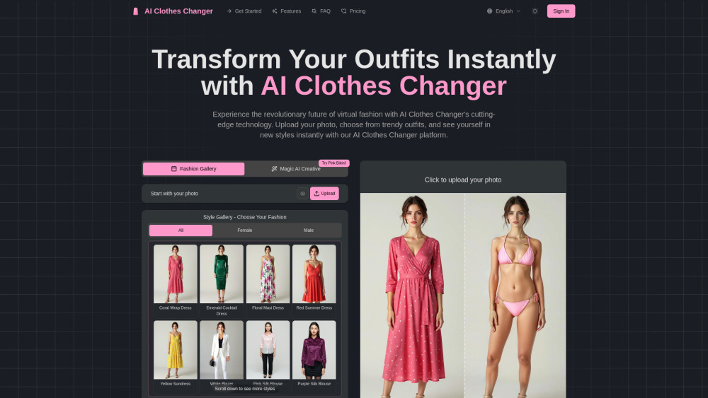Ai Clothes Changer website screenshot