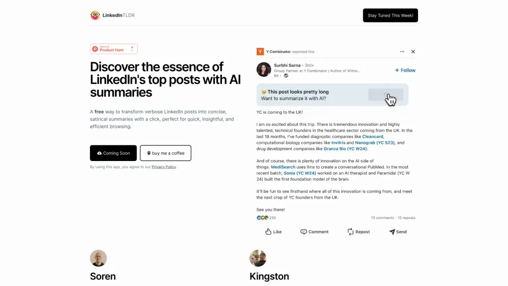 Linkedin Tldr website screenshot