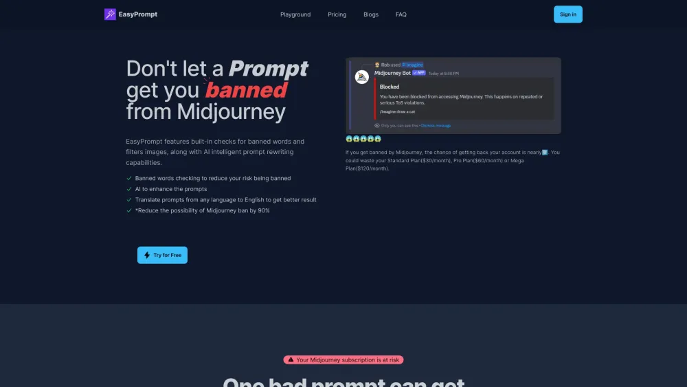 EasyPrompt website screenshot