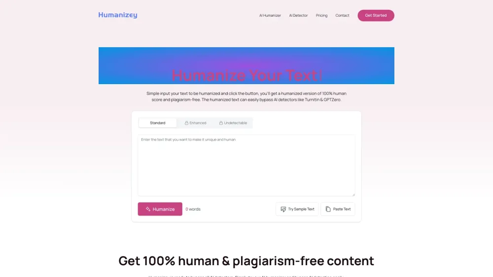 Humanizey website screenshot