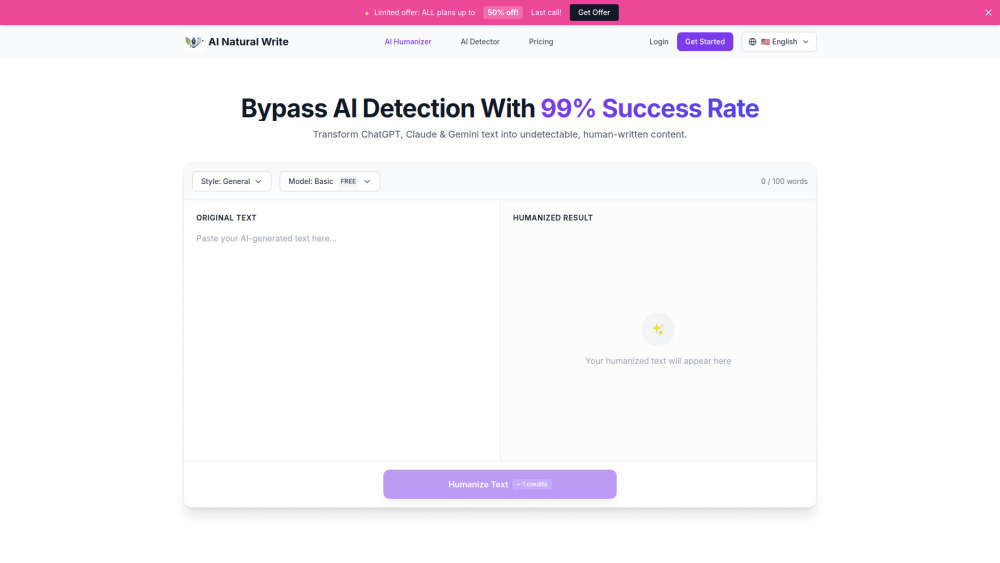 Ai Natural Write website screenshot