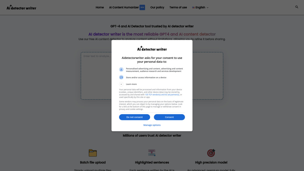 Ai Detector Writer website screenshot