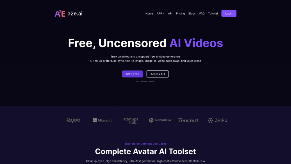 A2E Free And Uncensored Ai Videos website screenshot