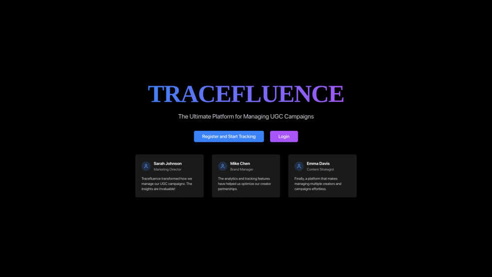 Tracefluence website screenshot