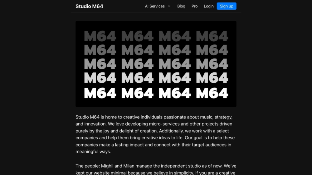 Studio M64 website screenshot