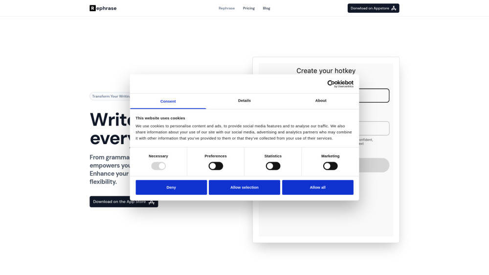 Rephrase website screenshot
