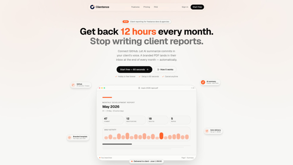 Clientence website screenshot