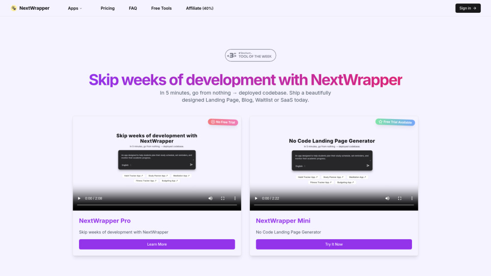 Nextwrapper website screenshot