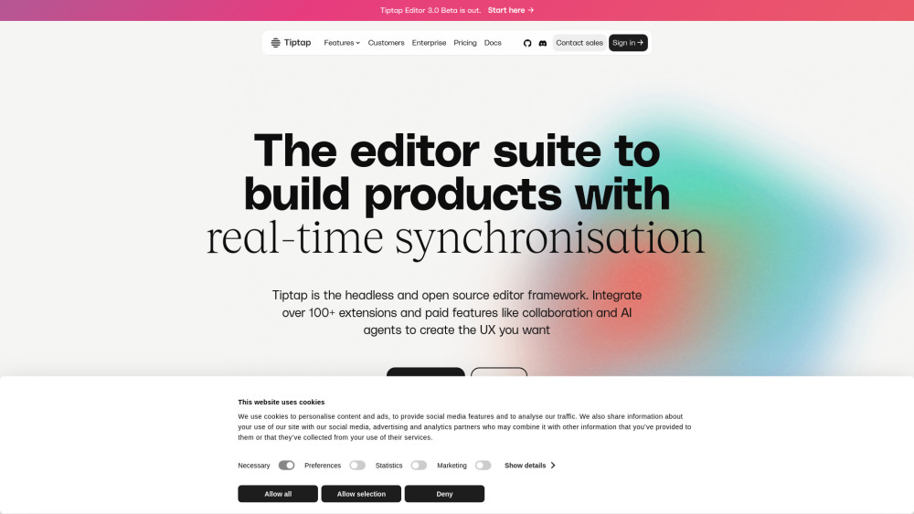 Tiptap website screenshot