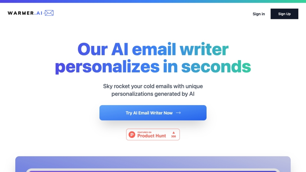 Warmer Ai website screenshot