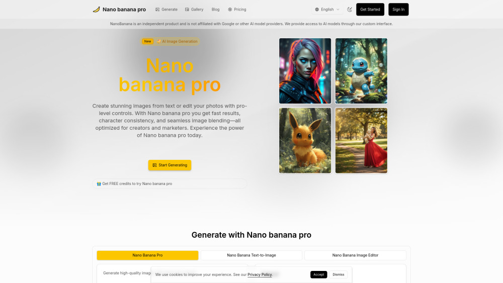 Nano banana pro website screenshot