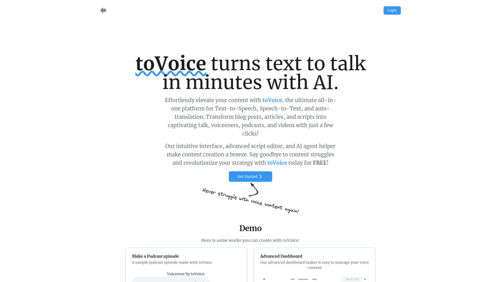 Tovoice website screenshot