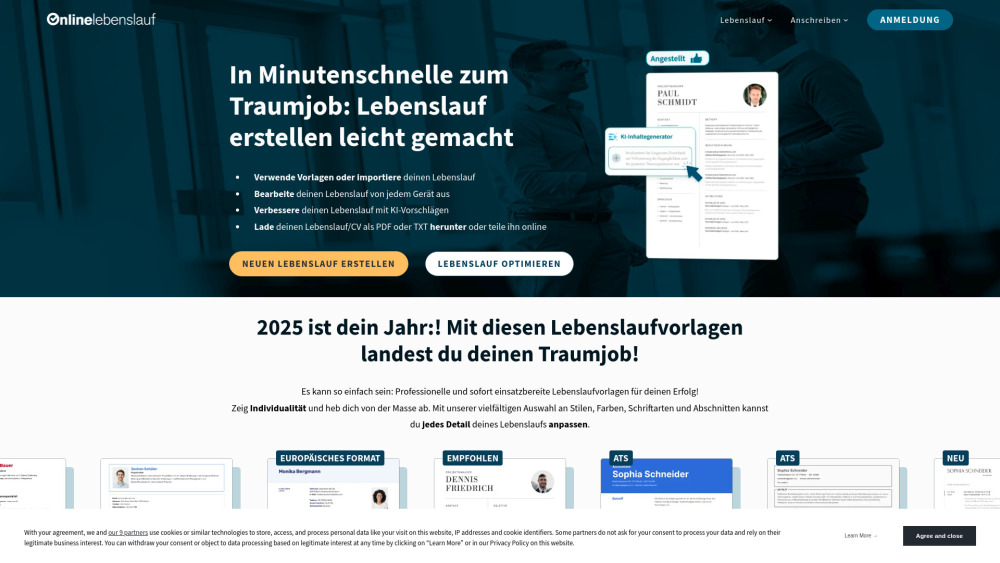 Online Lebenslauf website screenshot
