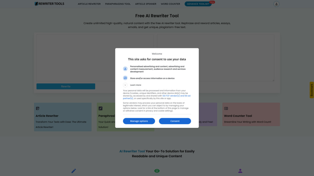 Rewriter Tools website screenshot