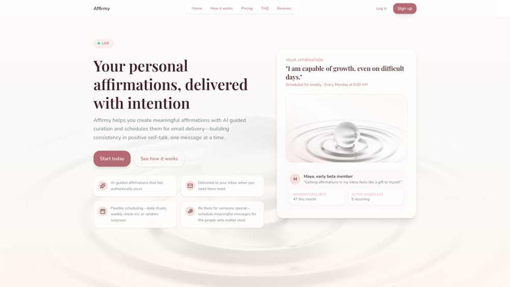 Affirmy website screenshot