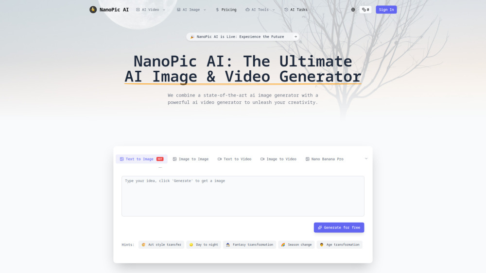 Nano Pic Ai website screenshot