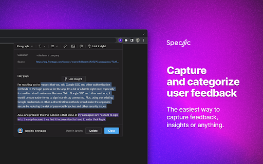 Specific Capture User Feedback website screenshot