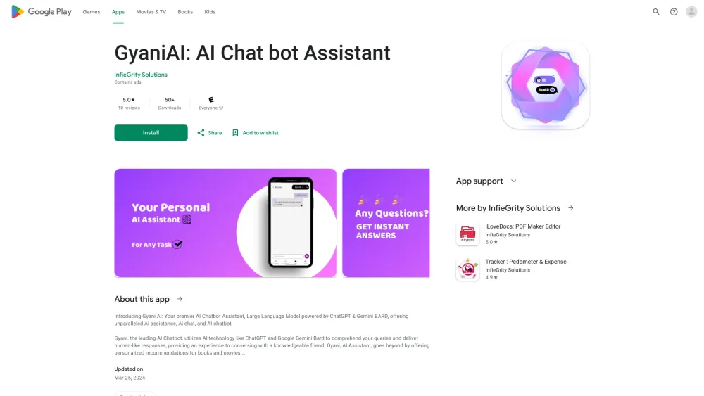 Gyaniai Ai Chat Bot Assistant website screenshot