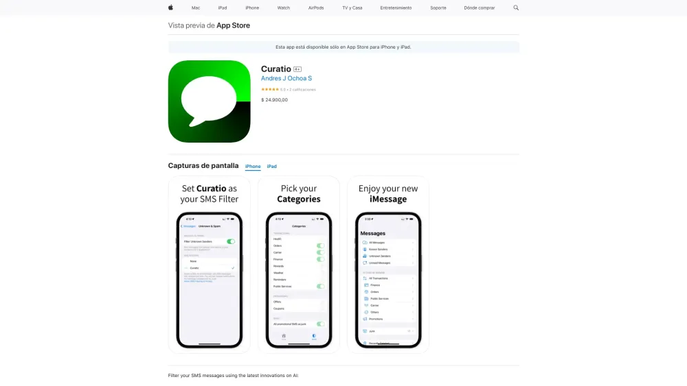 Curatio website screenshot