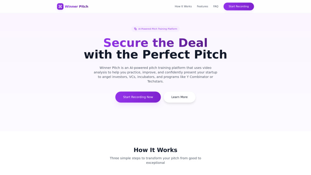 Winner Pitch website screenshot
