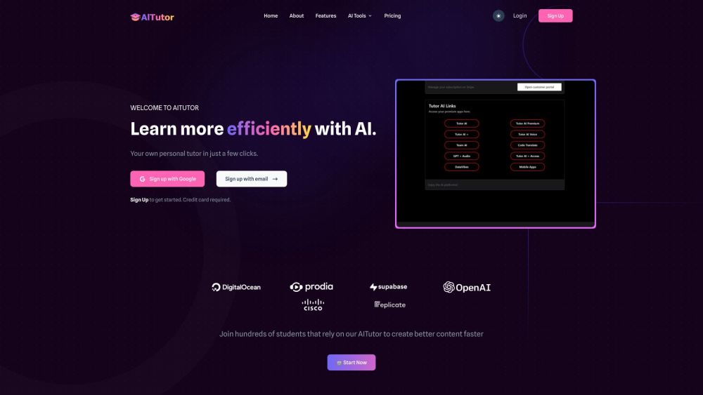 Ai Tutor website screenshot
