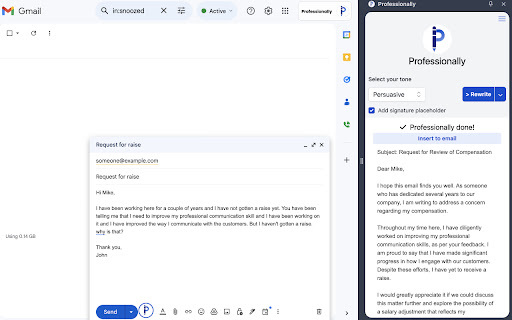 Professionally Ai Email Writer website screenshot