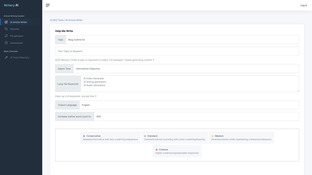 Writery AI website screenshot