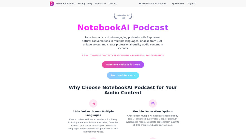 Notebookai Podcast website screenshot