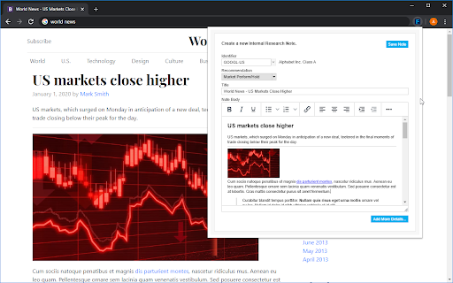 FactSet Internal Research Notes Extension website screenshot