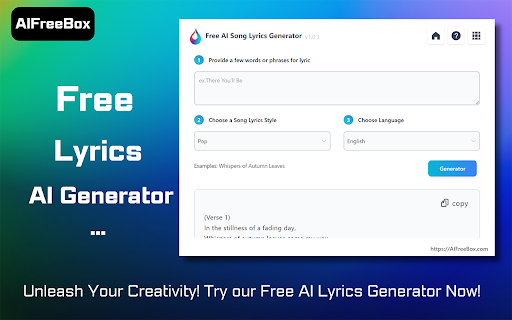 Free AI Song Lyrics Generator website screenshot