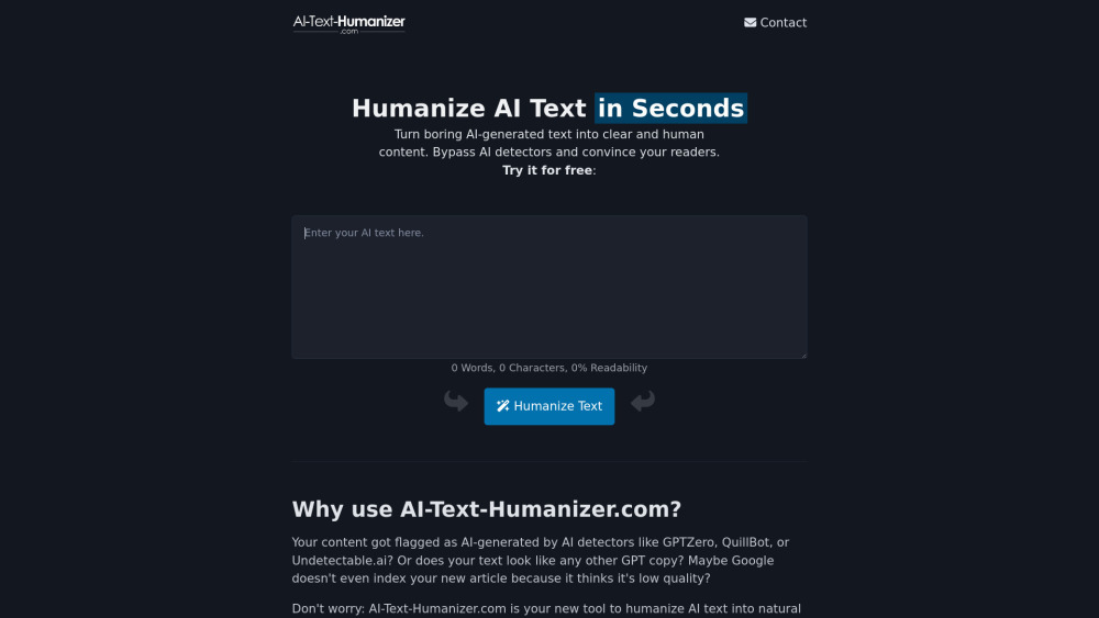 Ai Text Humanizer Com website screenshot