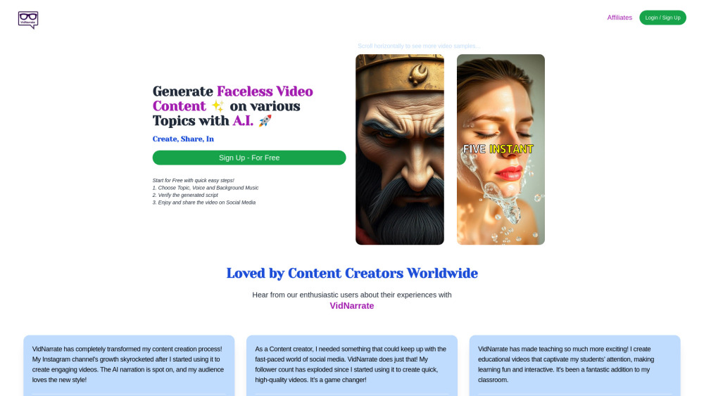 Vidnarrate website screenshot