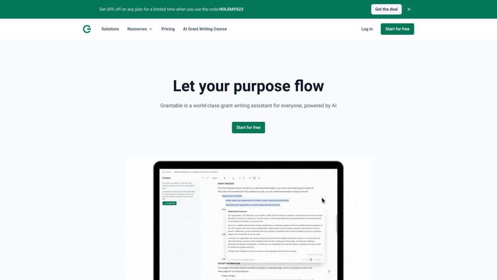 Grantable website screenshot