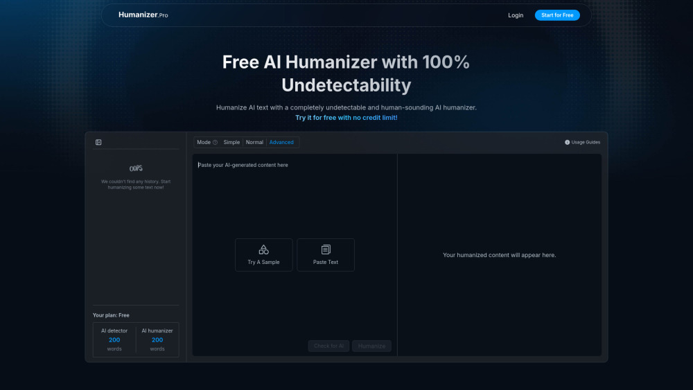 Humanizer Pro website screenshot