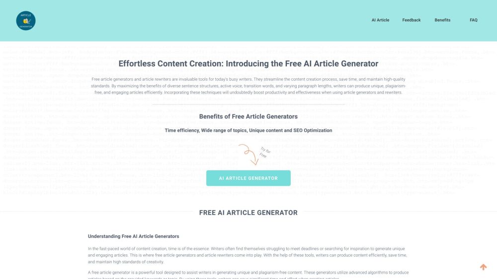 Free Ai Article Generator With Tones website screenshot