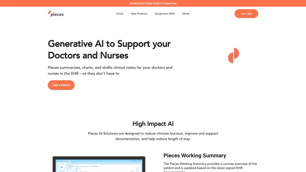 Pieces Technologies website screenshot