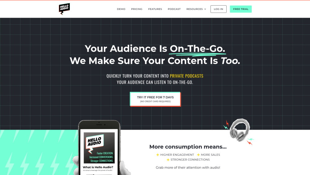 Hello Audio website screenshot