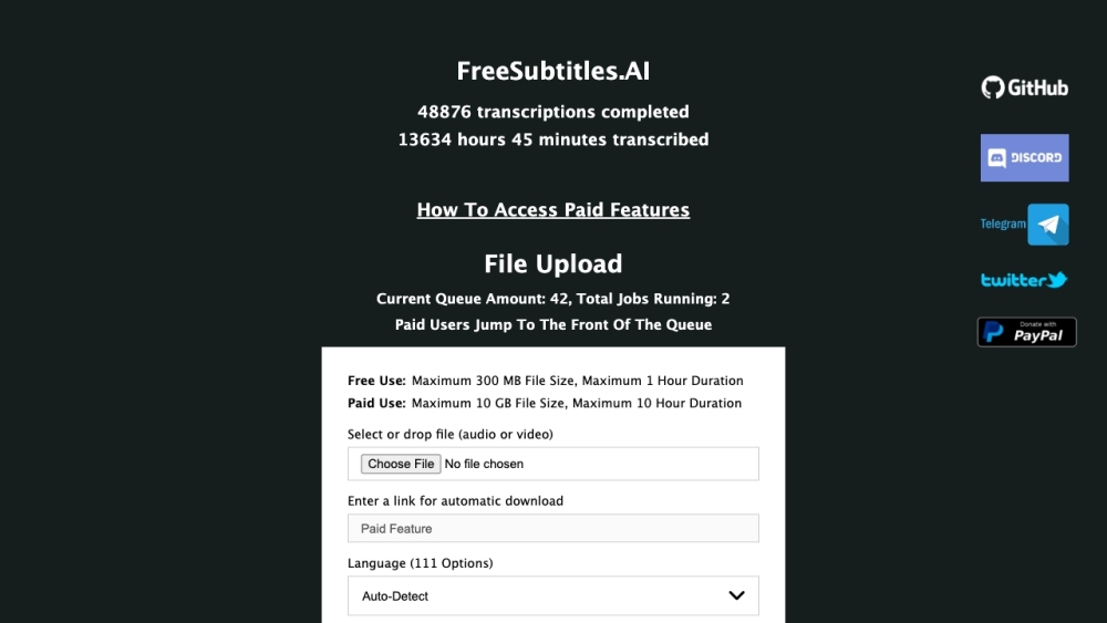 Free Subtitles Ai website screenshot