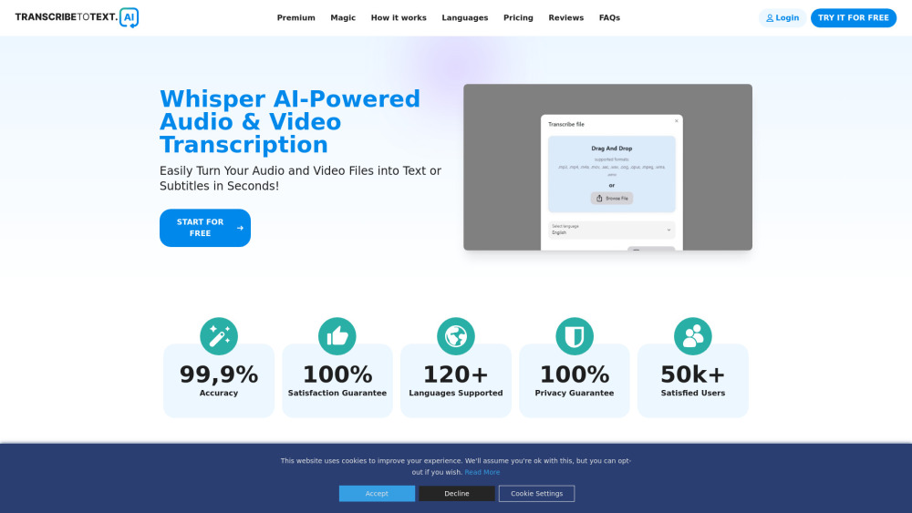 Transcribetotext Ai website screenshot