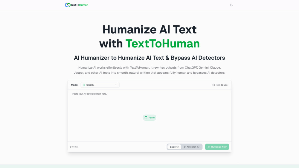 Texttohuman website screenshot