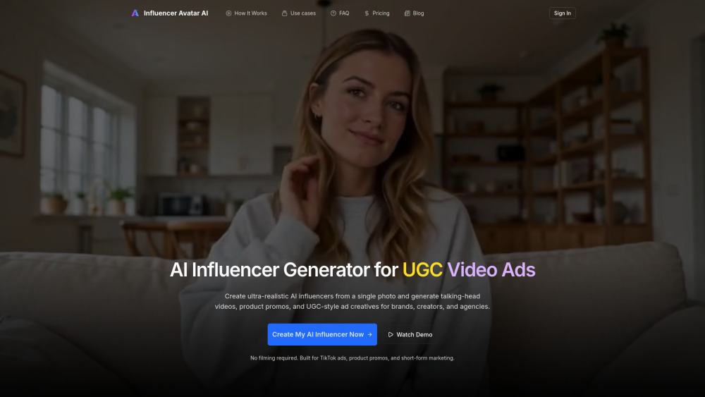Influencer Avatar Ai website screenshot