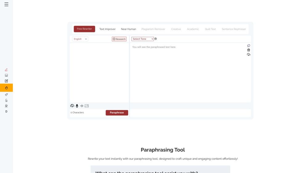 Paraphrasingtool Ai website screenshot