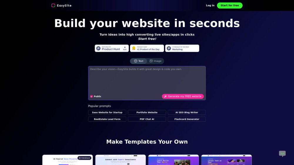 Easysite website screenshot